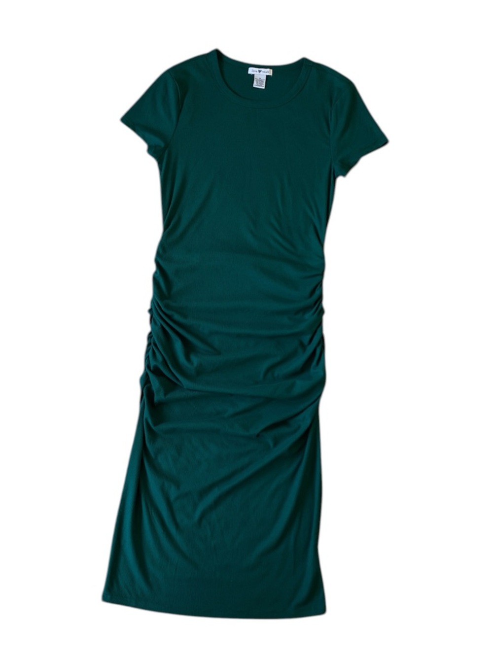 Love Wish forest green ruched midi dress